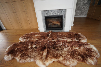 GIANT RUG FOUR sheepskin  Brown Throw Genuine leather Sheep Skin Decorative rug Brown comfy, cozy, Natural very thic!