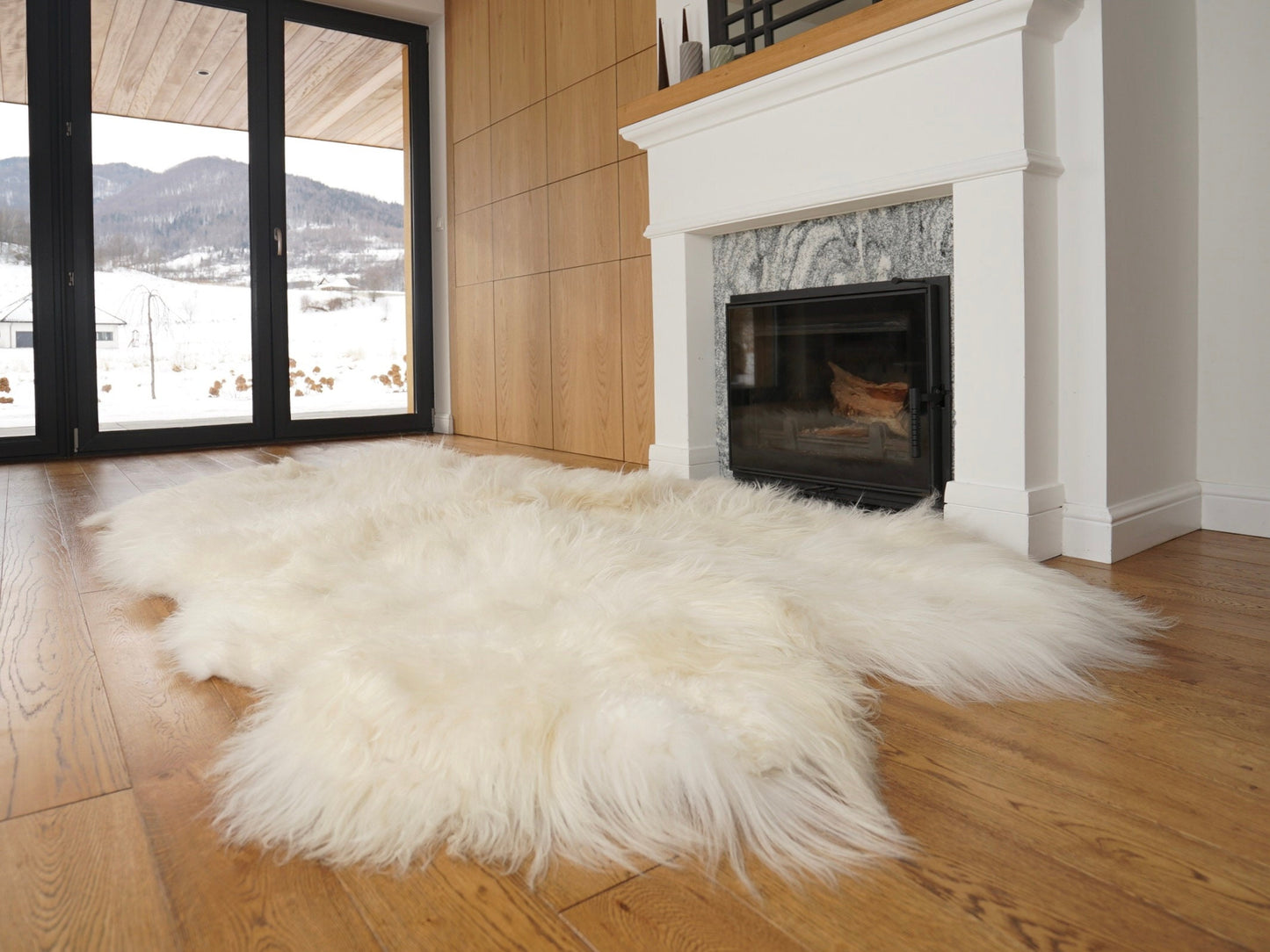 GIANT Rug FOUR Icelandic SHEEPSKIN White Throw Genuine Leather Sheep Skin Decorative rug - White comfy, cozy, natural very thick!