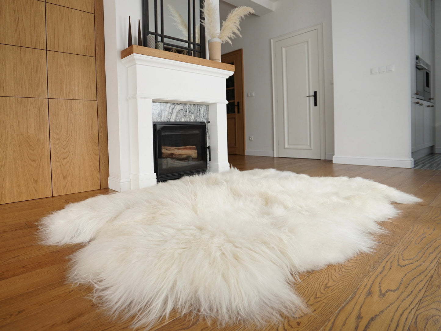 GIANT Rug FOUR Icelandic SHEEPSKIN White Throw Genuine Leather Sheep Skin Decorative rug - White comfy, cozy, natural very thick!