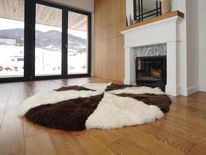 GIANT SHEEPSKIN Round White and Black Throw Genuine leather Sheep Skin 74" Decorative Amazing Natural Round Sheepskin Rug - Thick Creamy