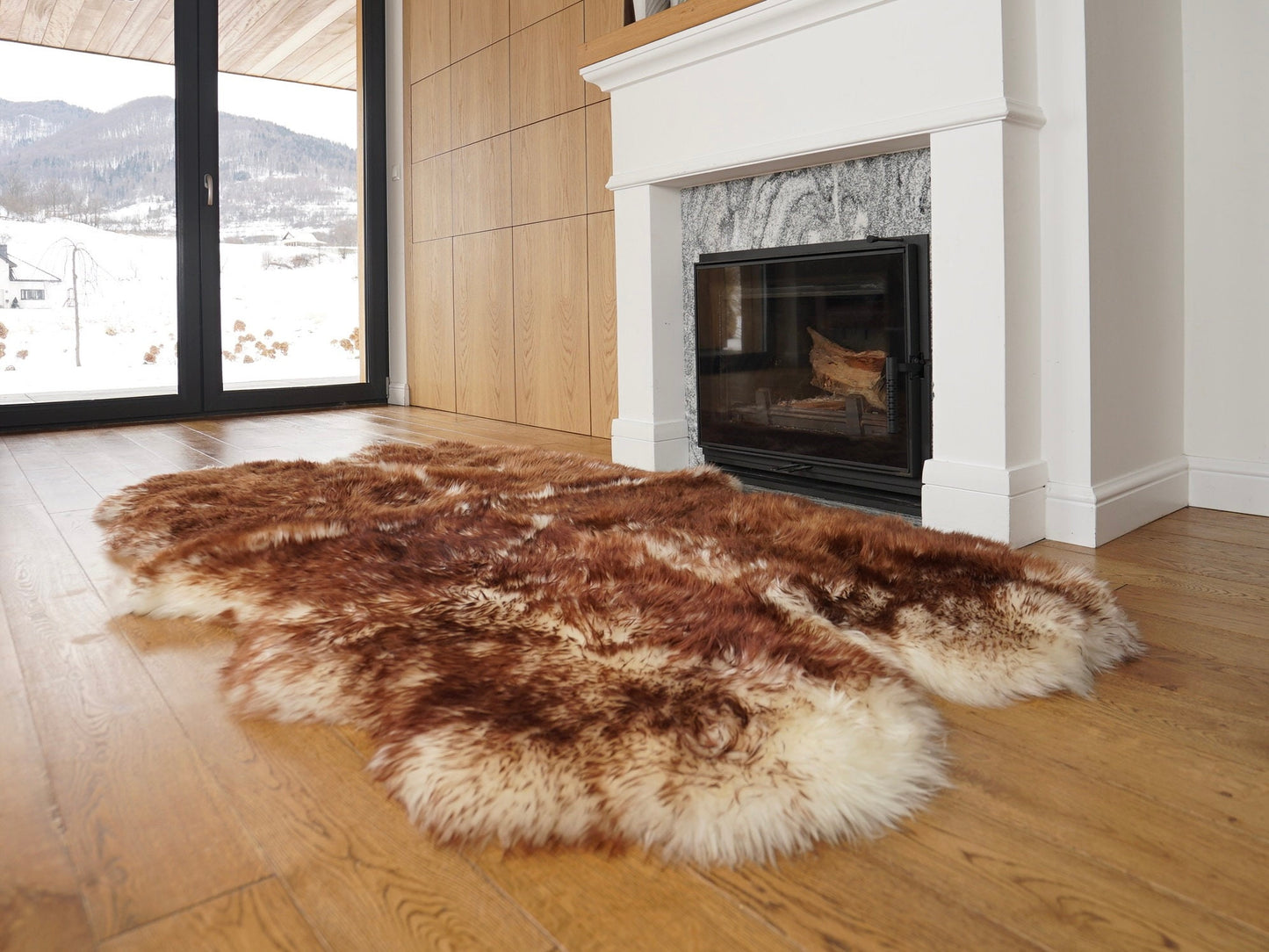 GIANT RUG FOUR sheepskin  Brown Throw Genuine leather Sheep Skin Decorative rug Brown comfy, cozy, Natural very thic!