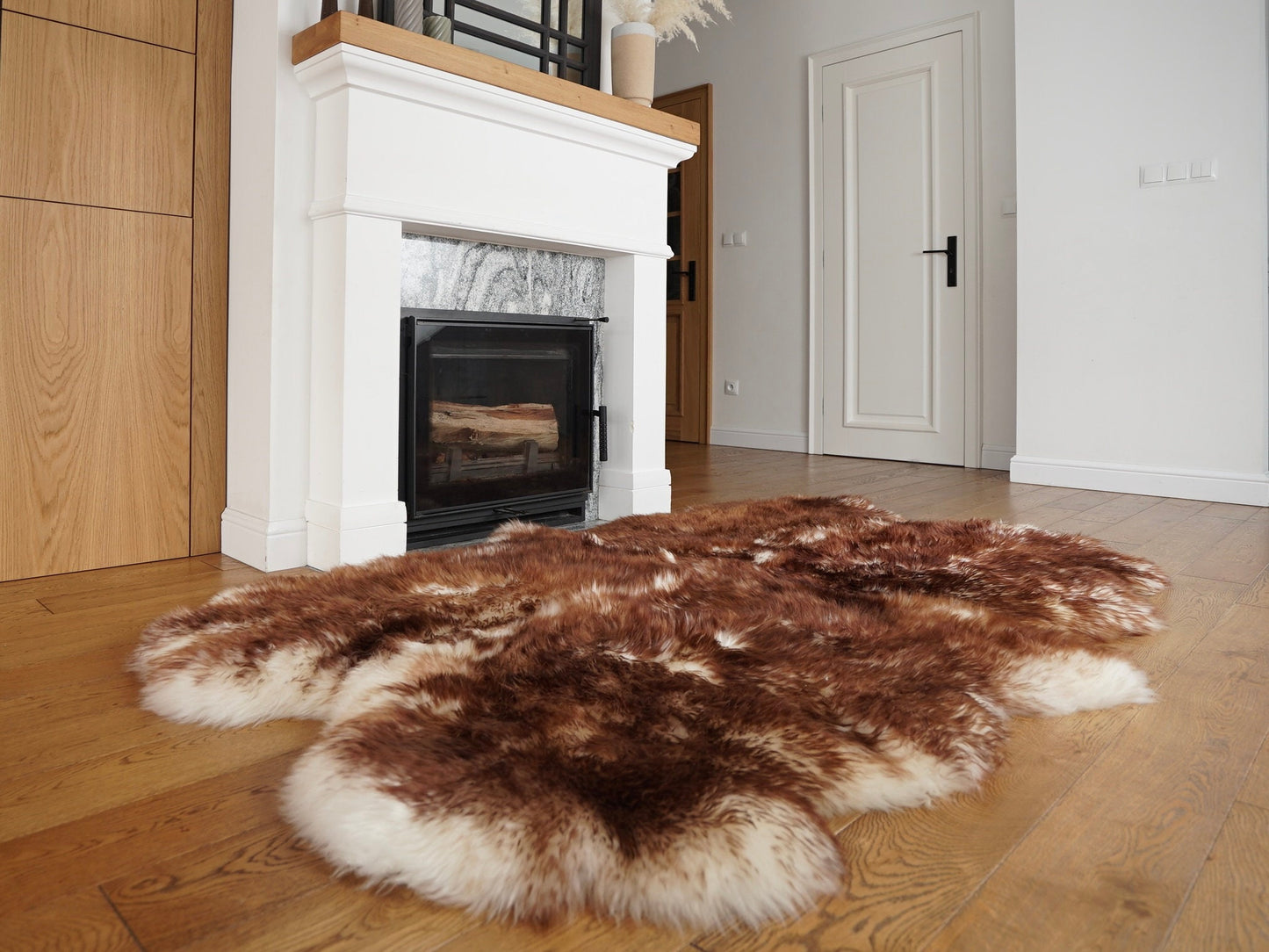 GIANT RUG FOUR sheepskin  Brown Throw Genuine leather Sheep Skin Decorative rug Brown comfy, cozy, Natural very thic!