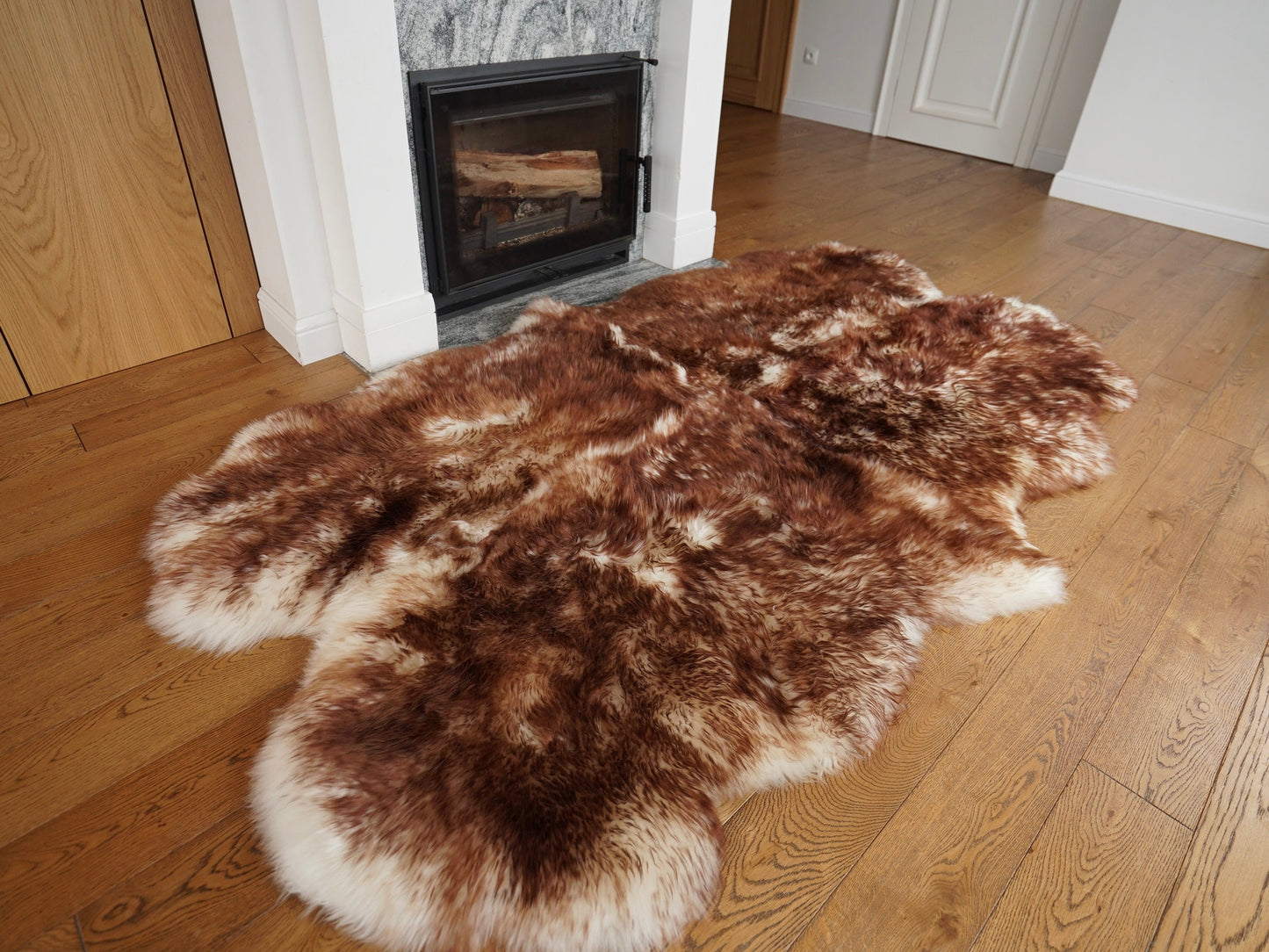 GIANT RUG FOUR sheepskin  Brown Throw Genuine leather Sheep Skin Decorative rug Brown comfy, cozy, Natural very thic!