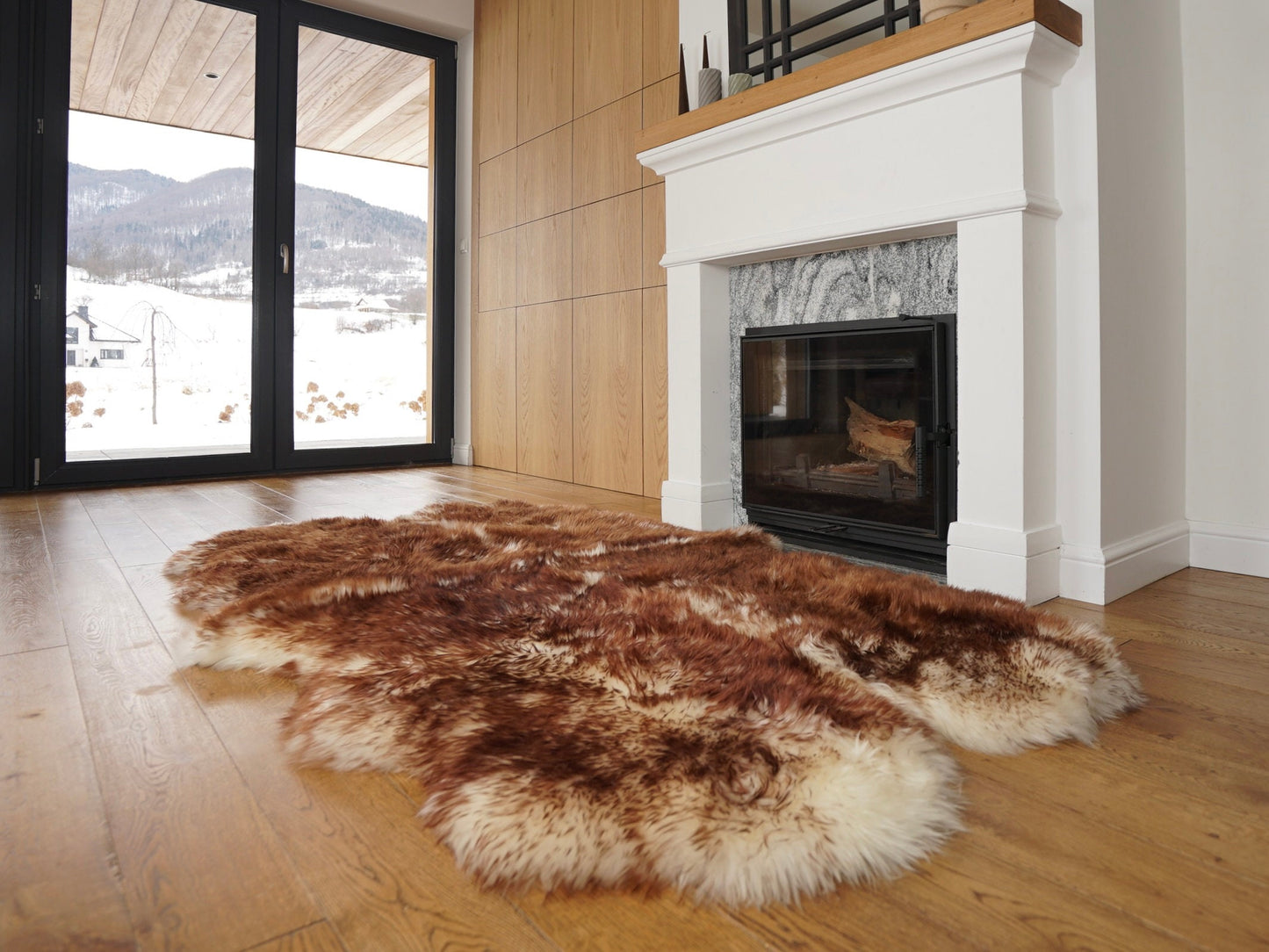 GIANT RUG FOUR sheepskin  Brown Throw Genuine leather Sheep Skin Decorative rug Brown comfy, cozy, Natural very thic!