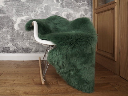 SHEEPSKIN Green Olive colour Throw Genuine leather Sheep Skin  Decorative rug brown comfy, cozy, hair is very thick, shiny color.
