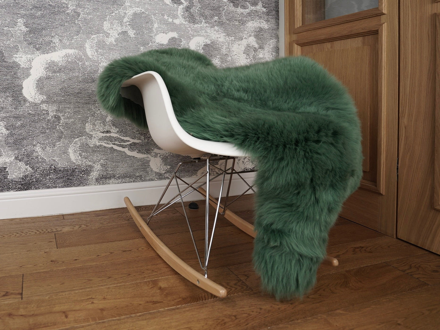 SHEEPSKIN Green Olive colour Throw Genuine leather Sheep Skin  Decorative rug brown comfy, cozy, hair is very thick, shiny color.