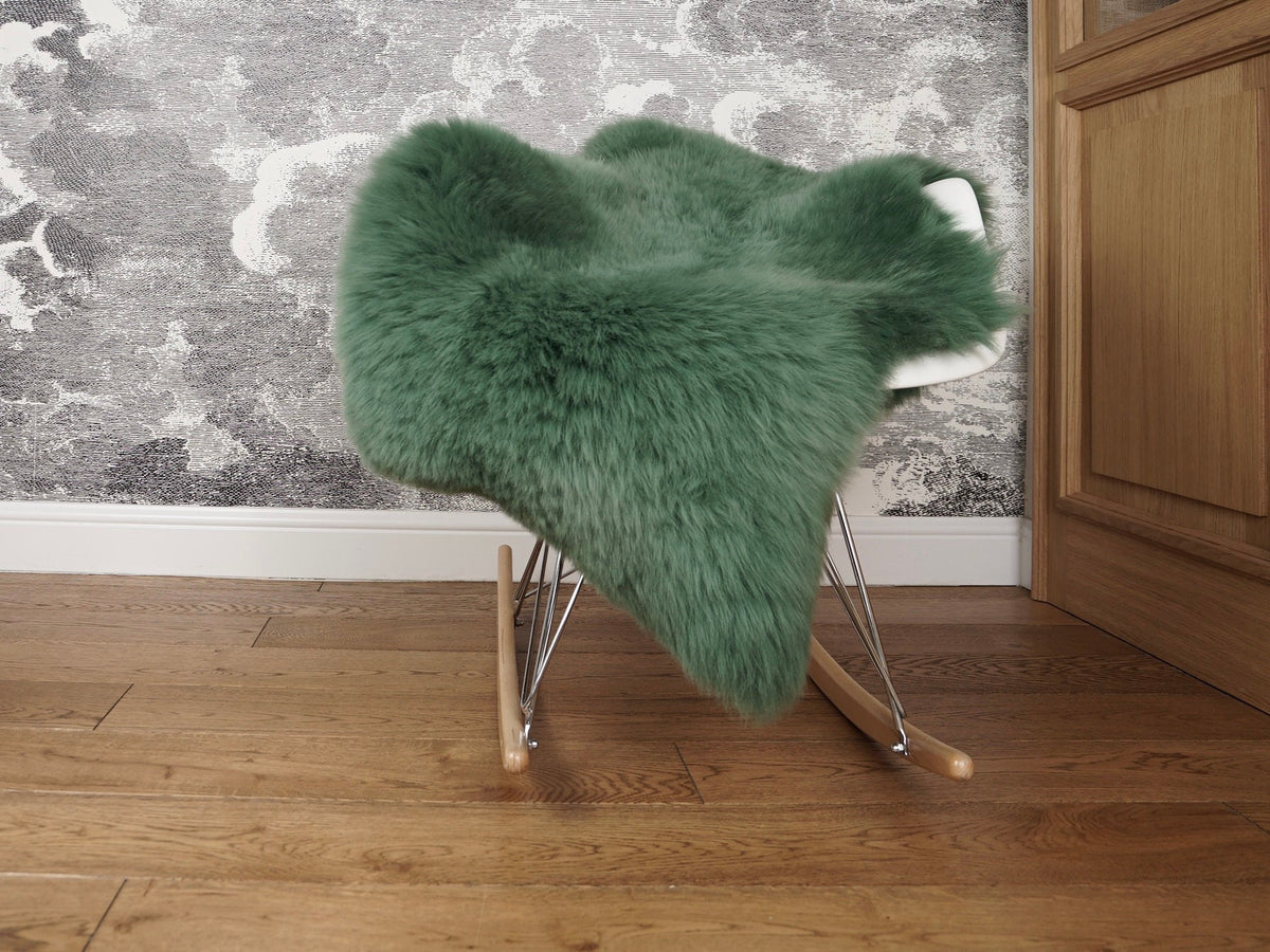 SHEEPSKIN Green Olive colour Throw Genuine leather Sheep Skin  Decorative rug brown comfy, cozy, hair is very thick, shiny color.