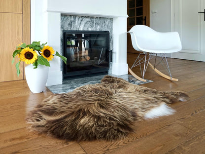 SHEEPSKIN WHITE & Brown Throw Natural color Genuine leather Sheep Skin 52"x 32"  Decorative rug XG16 Natural comfy, cozy, very thick, shiny