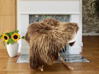 SHEEPSKIN WHITE & Brown Throw Natural color Genuine leather Sheep Skin 52"x 32"  Decorative rug XG16 Natural comfy, cozy, very thick, shiny
