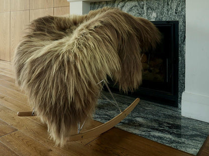SHEEPSKIN WHITE & Brown Throw Natural color Genuine leather Sheep Skin 52"x 36"  Decorative rug XG10 Natural comfy, cozy, very thick, shiny
