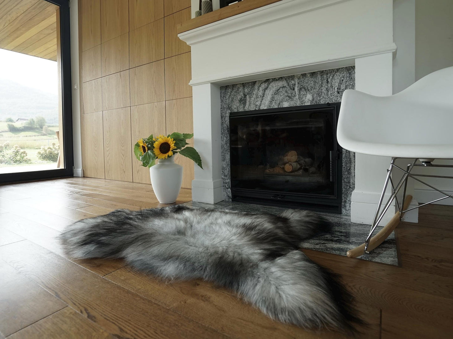 SHEEPSKIN WHITE & Gray Throw Natural color Genuine leather Sheep Skin 50"x 30"  Decorative rug XG14 Natural comfy, cozy, very thick, shiny