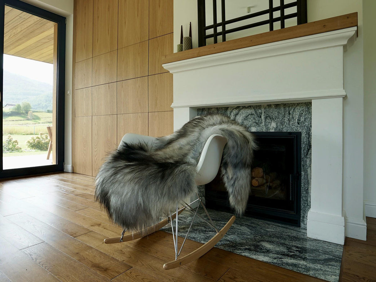 SHEEPSKIN WHITE & Gray Throw Natural color Genuine leather Sheep Skin 50"x 30"  Decorative rug XG14 Natural comfy, cozy, very thick, shiny