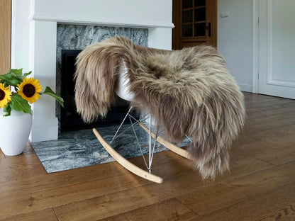 SHEEPSKIN WHITE & Brown Throw Natural color Genuine leather Sheep Skin 52"x 36"  Decorative rug XG10 Natural comfy, cozy, very thick, shiny