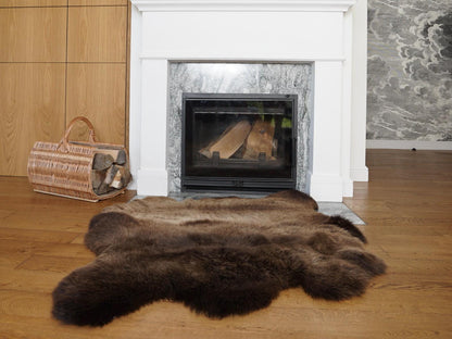 GIANT SHEEPSKIN  Double XXL Brown Throw Genuine leather Sheep Skin 46 "x 46"  Decorative rug Natural comfy,cozy, hair is very thick, shiny !