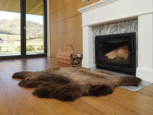 GIANT SHEEPSKIN  Double XXL Brown Throw Genuine leather Sheep Skin 46 "x 46"  Decorative rug Natural comfy,cozy, hair is very thick, shiny !