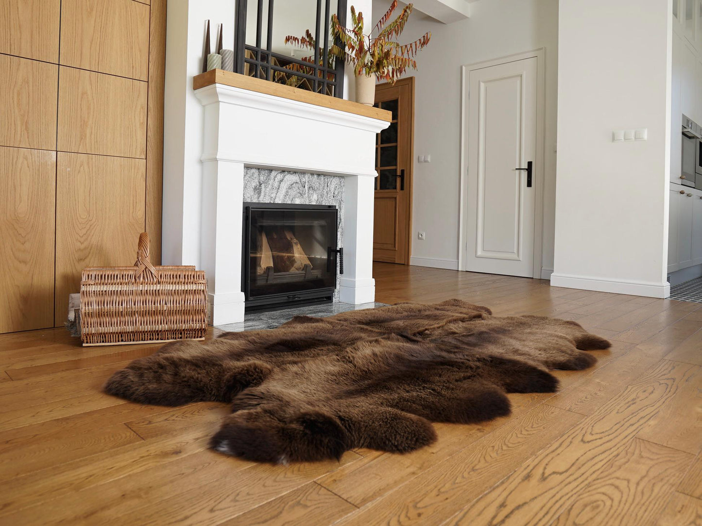 GIANT Rug FOUR SHEEPSKIN Brown Throw Genuine Leather Sheep Skin Decorative rug - White comfy, cozy, natural very thick!