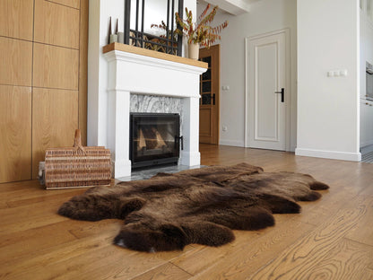 GIANT Rug FOUR SHEEPSKIN Brown Throw Genuine Leather Sheep Skin Decorative rug - White comfy, cozy, natural very thick!