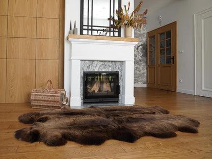 GIANT Rug FOUR SHEEPSKIN Brown Throw Genuine Leather Sheep Skin Decorative rug - White comfy, cozy, natural very thick!