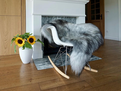 SHEEPSKIN WHITE & Gray Throw Natural color Genuine leather Sheep Skin 50"x 30"  Decorative rug XG14 Natural comfy, cozy, very thick, shiny