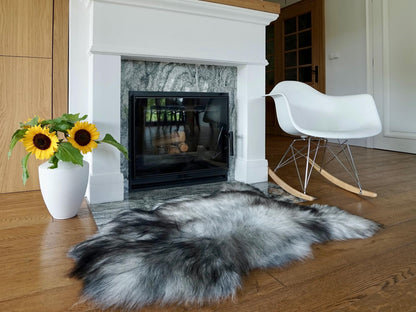 SHEEPSKIN WHITE & Gray Throw Natural color Genuine leather Sheep Skin 50"x 30"  Decorative rug XG14 Natural comfy, cozy, very thick, shiny