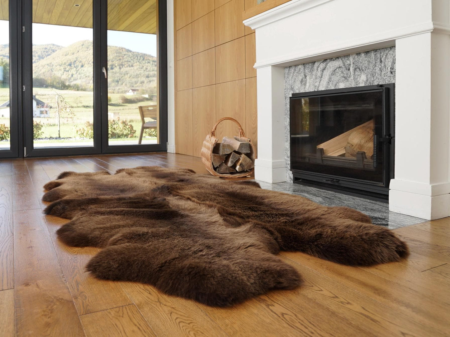 GIANT Rug FOUR SHEEPSKIN Brown Throw Genuine Leather Sheep Skin Decorative rug - White comfy, cozy, natural very thick!