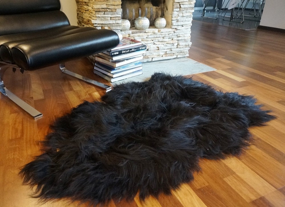 SHEEPSKIN ICELANDIC Black X  Black Rug Genuine Natural Sheepskin Rug Rugs Carpet Outdoor Rugs Cheap Rugs Shag Rug Throw