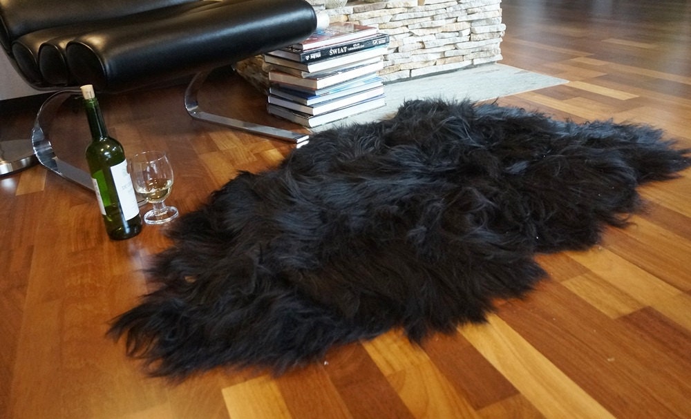 SHEEPSKIN ICELANDIC Black X  Black Rug Genuine Natural Sheepskin Rug Rugs Carpet Outdoor Rugs Cheap Rugs Shag Rug Throw