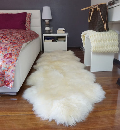 GIANT SHEEPSKIN Double XXL White Throw Genuine leather Sheep Skin 79" x 30" Decorative rug Natural comfy, cozy, hair is very thick, shiny !