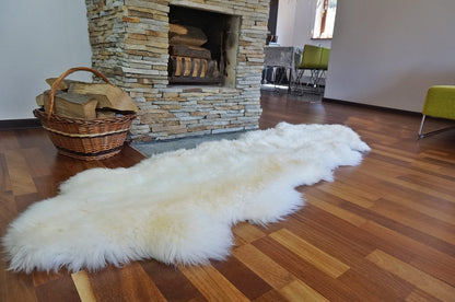 GIANT SHEEPSKIN Double    White Throw Genuine leather Sheep Skin 79" x 30" Decorative rug Natural comfy, cozy, hair is very thick, shiny !