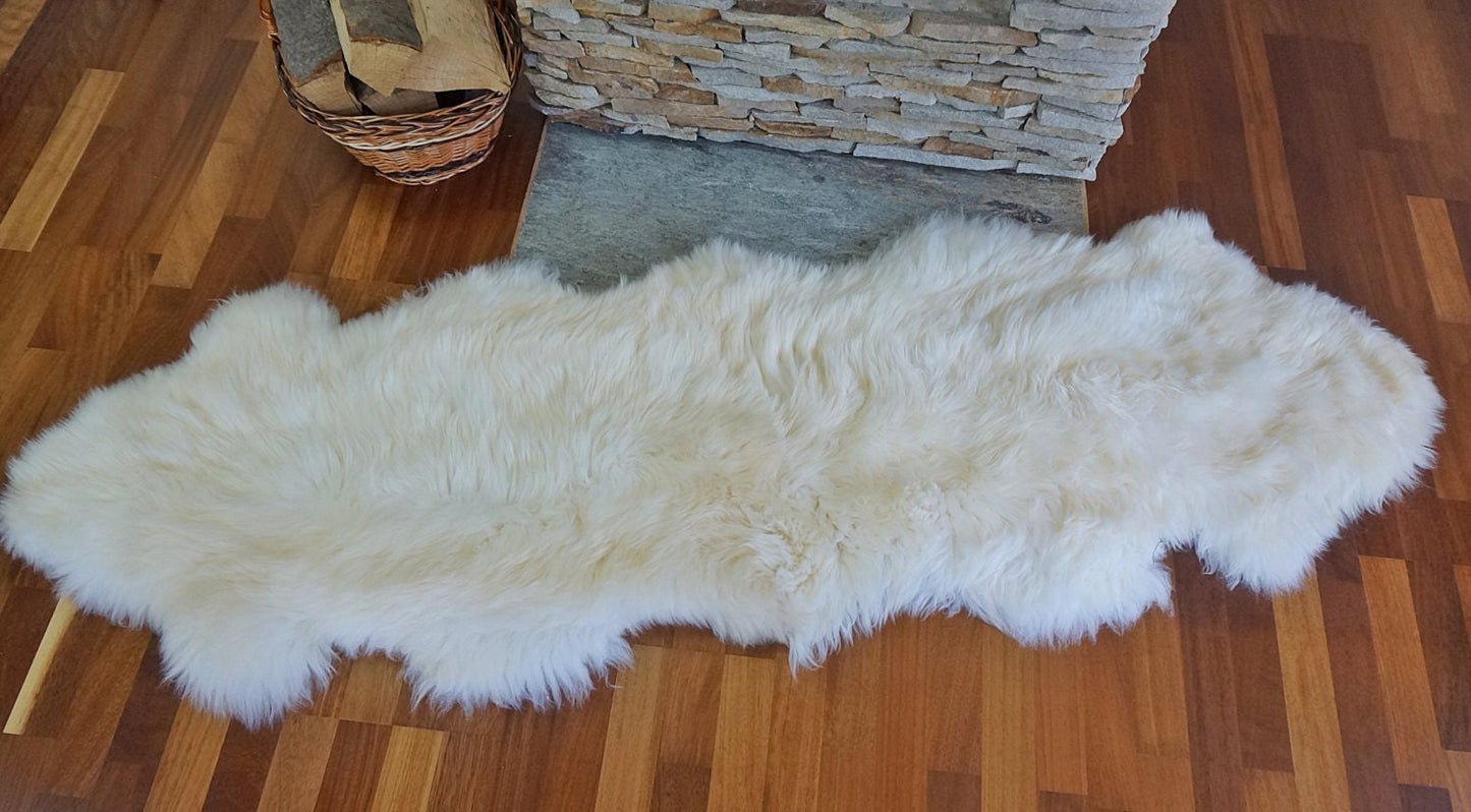 GIANT SHEEPSKIN Duble  X  White Throw Genuine leather Sheep Skin 79" x 30" Decorative rug Natural comfy, cozy, hair is very thick, shiny !