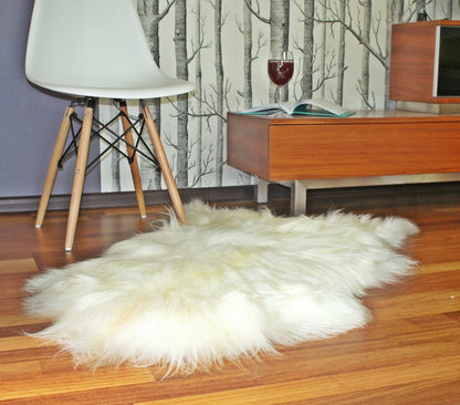 SHEEPSKIN ICELANDIC White Throw Genuine leather Sheep Skin 48"x 30" Decorative rug White comfy, cozy, hair is very thick, shiny !