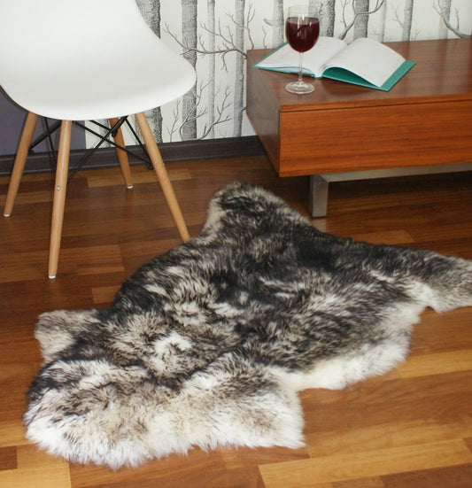 Original Black Mouflon   46" x 28" Genuine Natural Sheepskin Natural Sheepskin Rugs Exclusive Rug Gray Carpet Outdoor  Cheap Rugs Shag