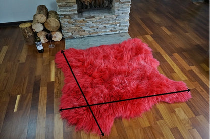 DOUBLE Original GIANT X  50 "x 50" Red Genuine Natural Sheepskin Rug Exclusive rug