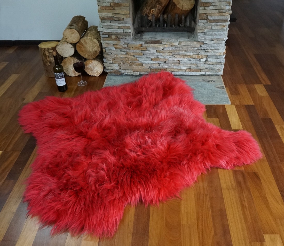 DOUBLE Original GIANT X  50 "x 50" Red Genuine Natural Sheepskin Rug Exclusive rug