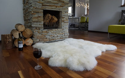 GIANT SHEEPSKIN Double    White Throw Genuine leather Sheep Skin 46" x 46" Decorative rug Natural comfy, cozy, hair is very thick, shiny !