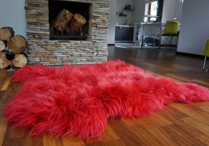 DOUBLE Original GIANT X  50 "x 50" Red Genuine Natural Sheepskin Rug Exclusive rug