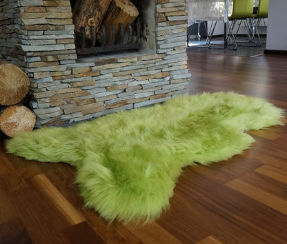 Regular SHEEPSKIN GREEN Gray Rugs Throw Genuine leather Sheep Skin 46" x 26" Decorative rug Natural comfy Gray rugs outdoor fur rug