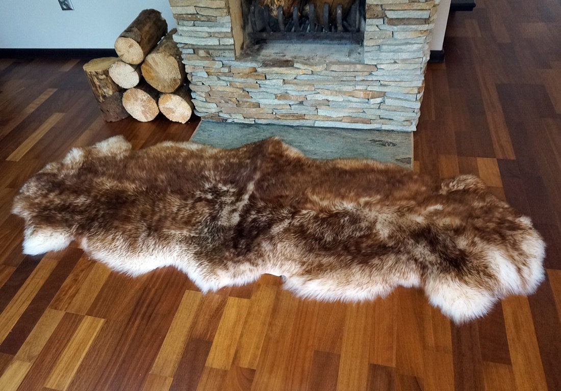 GIANT SHEEPSKIN Double X  Mouflon Throw Genuine leather Sheep Skin 79" x 30" Decorative rug Natural comfy,cozy, hair is very thick, shiny !