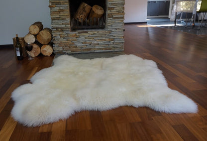 GIANT SHEEPSKIN Double    White Throw Genuine leather Sheep Skin 46" x 46" Decorative rug Natural comfy, cozy, hair is very thick, shiny !