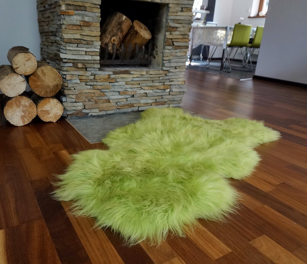 Regular SHEEPSKIN GREEN Gray Rugs Throw Genuine leather Sheep Skin 46" x 26" Decorative rug Natural comfy Gray rugs outdoor fur rug