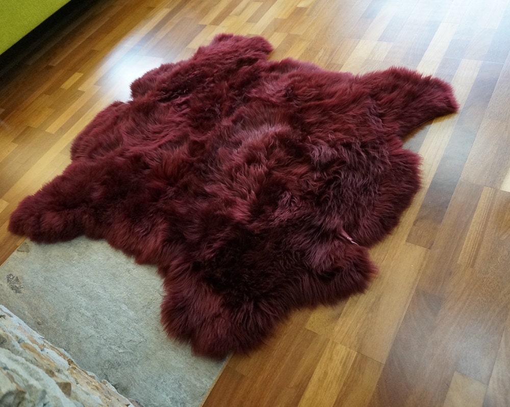 DOUBLE Original GIANT X  48 "x 48" Burgundy Genuine Natural Sheepskin Rug Exclusive rug