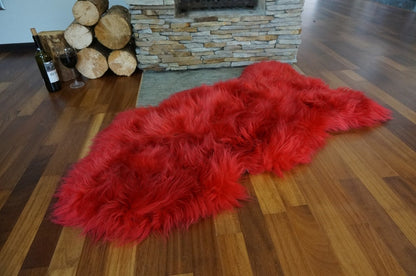 SHEEPSKIN RED   Throw Genuine leather Sheep Skin  Decorative rug green comfy, cozy, hair is very thick, shiny !