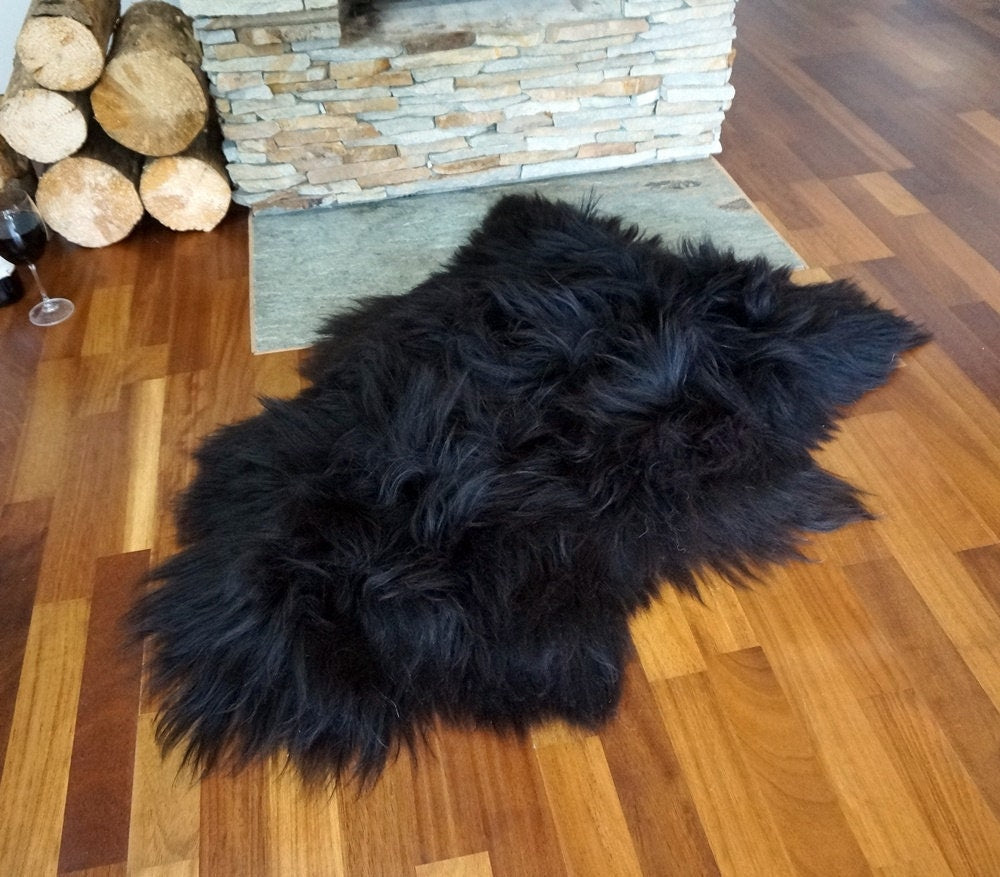 SHEEPSKIN ICELANDIC Grey X  Black Rug Genuine Natural Sheepskin Rug Gray Rugs Carpet Outdoor Rugs Cheap Rugs Shag Black Gray Rug Throw