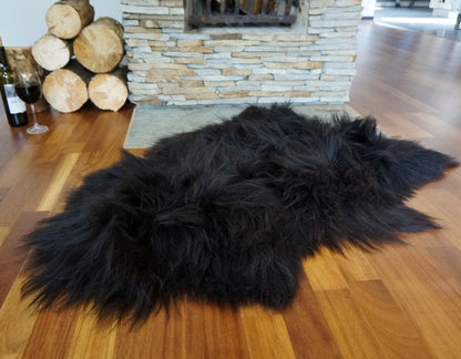 SHEEPSKIN ICELANDIC Grey X  Black Rug Genuine Natural Sheepskin Rug Gray Rugs Carpet Outdoor Rugs Cheap Rugs Shag Black Gray Rug Throw