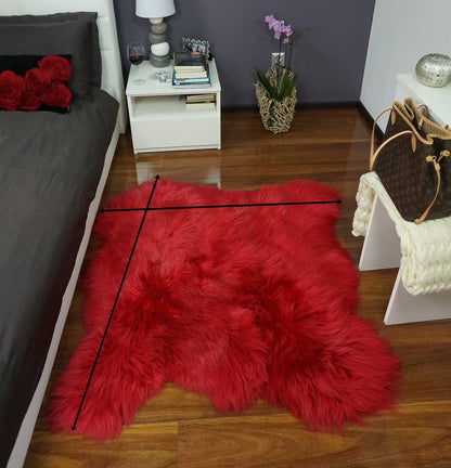 GIANT SHEEPSKIN  Double XXL Red Throw Genuine leather Sheep Skin 50 "x 50"  Decorative rug Natural comfy, cozy, hair is very thick, shiny !