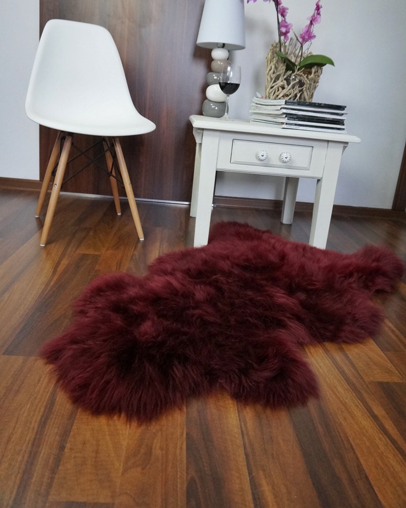 Regular SHEEPSKIN  BURGUNDY Throw Genuine leather Sheep Skin 48 " x 28"  Decorative rug Natural comfy, cozy, hiny !