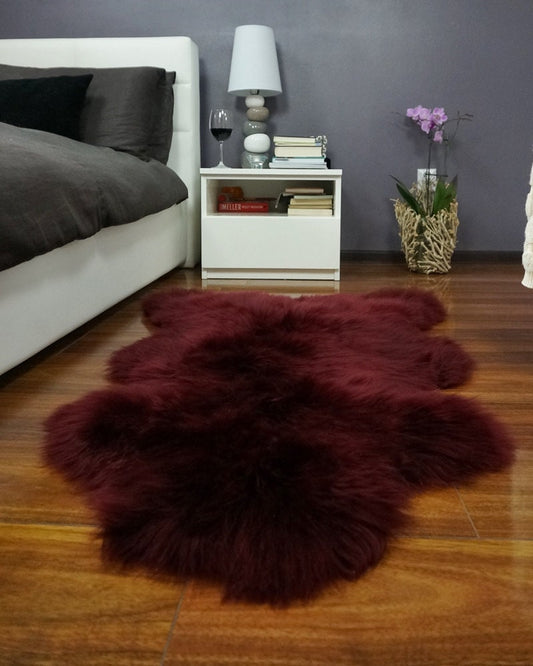 Regular SHEEPSKIN  BURGUNDY Throw Genuine leather Sheep Skin 48 " x 28"  Decorative rug Natural comfy, cozy, hiny !