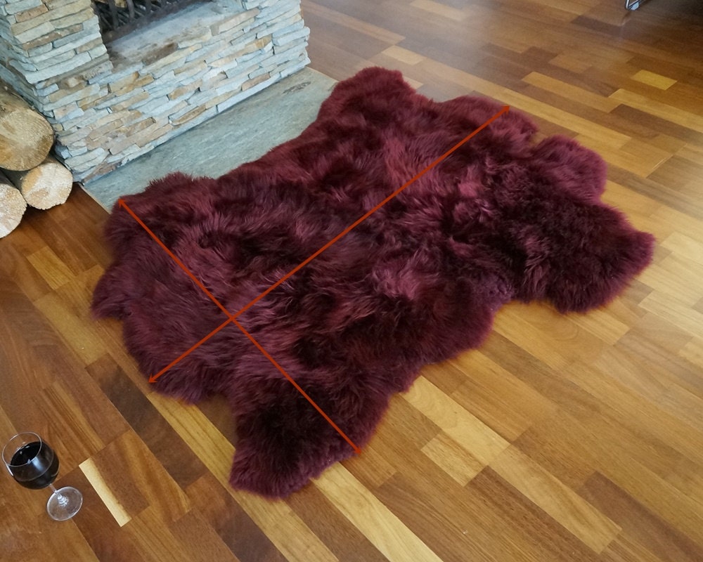 DOUBLE Original GIANT X  48 "x 48" Burgundy Genuine Natural Sheepskin Rug Exclusive rug