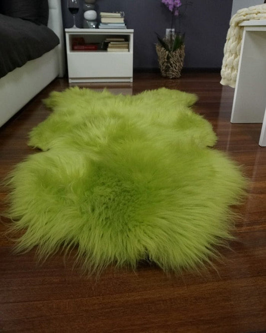 Regular SHEEPSKIN  GREEN Throw Genuine leather Sheep Skin 46 " x 26"  Decorative rug Natural comfy, cozy, hiny !