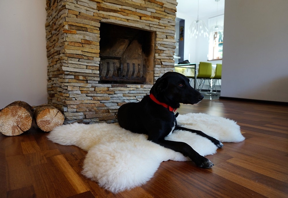 Original BIG L White Genuine Natural Sheepskin Rug Exclusive rug, Large Sheepskin Dog Bed, Woolen Dog Bed Mat, Pet Dog